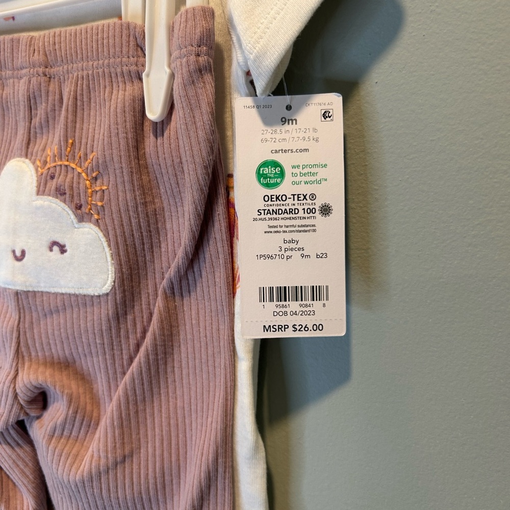 Carter’s Baby Girl Hot Air Balloon Bodysuit 3 Piece Set NWT - Picture 6 of 9